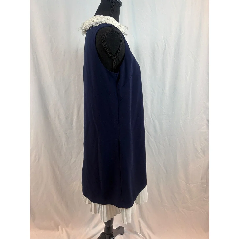 Nanette Lepore Navy Blue Shift Dress Lace Collar Pleated Hem Sleeveless Size 6 - Picture 13 of 14
